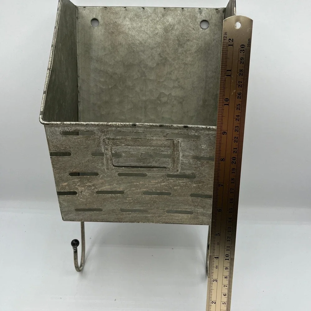 Galvanized Metal Wall‎ Organizer Mail Bin with 2 Hooks Industrial Farmhouse Gray